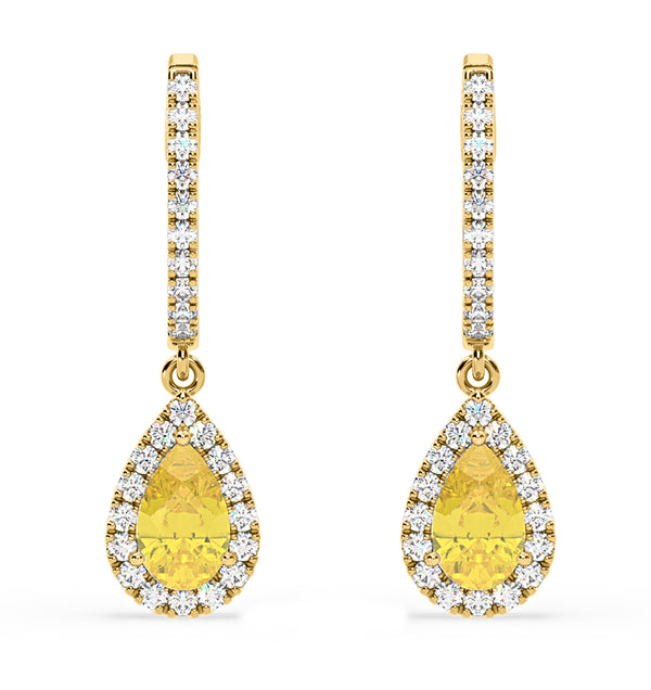 Diana Yellow Lab Diamond 1.48ct Pear Halo Drop Earrings in 18K Yellow Gold - Elara Collection